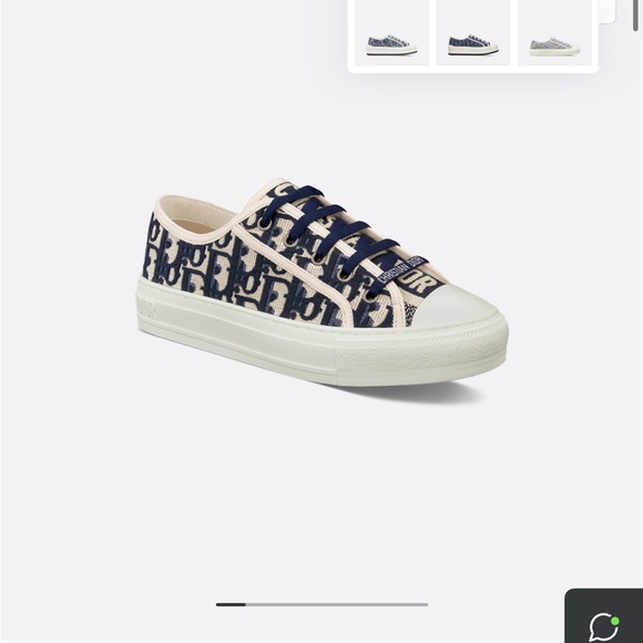 Dior Navy Blue White Logo Oblique Cotton Sneakers size 37.5 - Picture 1 of 9